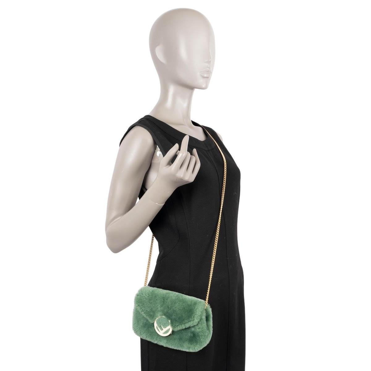 FENDI mint green SHEARLING LOGO Belt Bag / Shoulder Bag For Sale 7