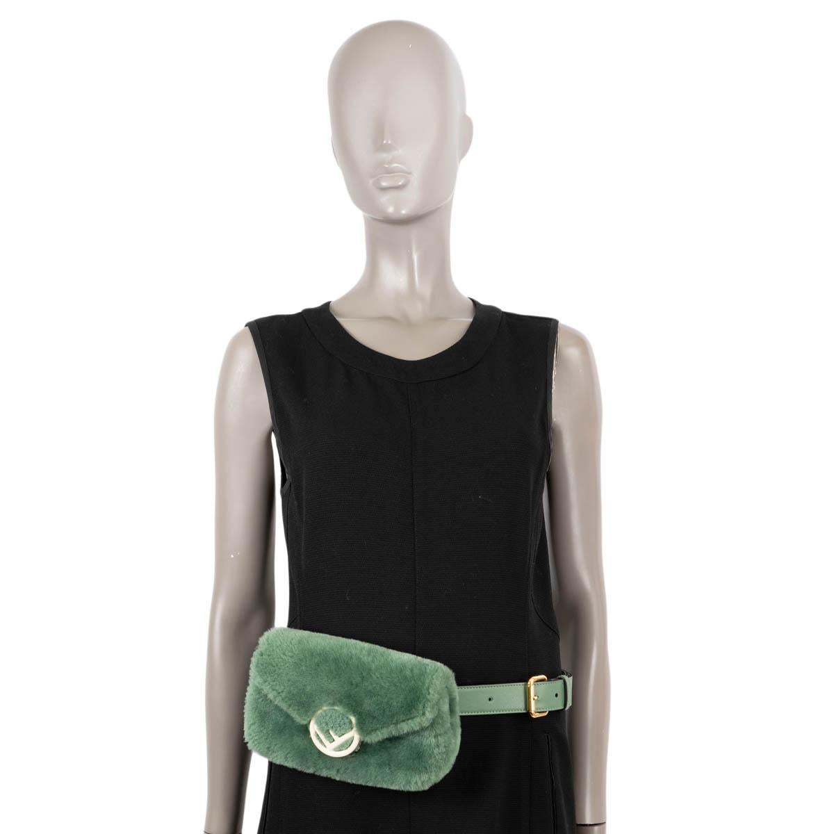 FENDI mint green SHEARLING LOGO Belt Bag / Shoulder Bag For Sale 9