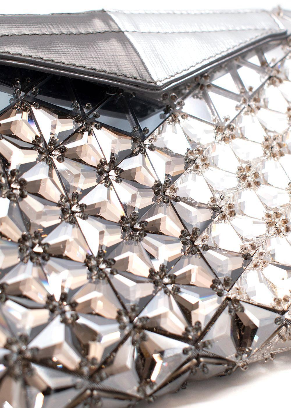 Black Fendi Mirrored Metallic Leather Clutch Bag For Sale