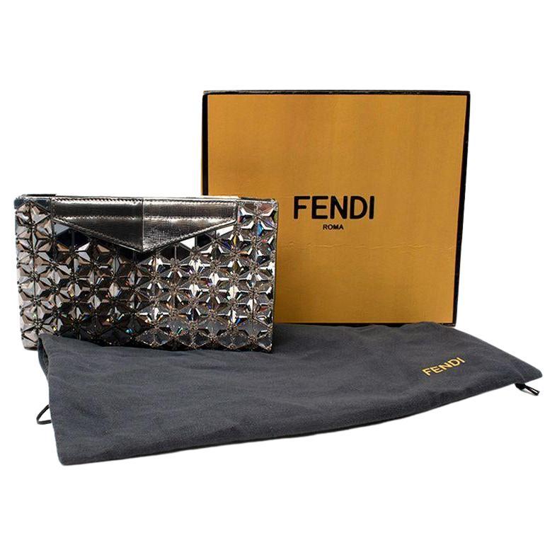 Fendi Mirrored Metallic Leather Clutch Bag For Sale