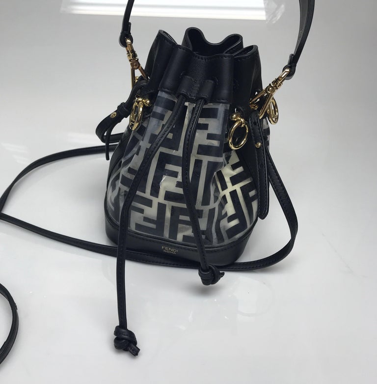 Fendi Mon Tresor Black/Clear Bucket Bag w/ cross body For Sale at