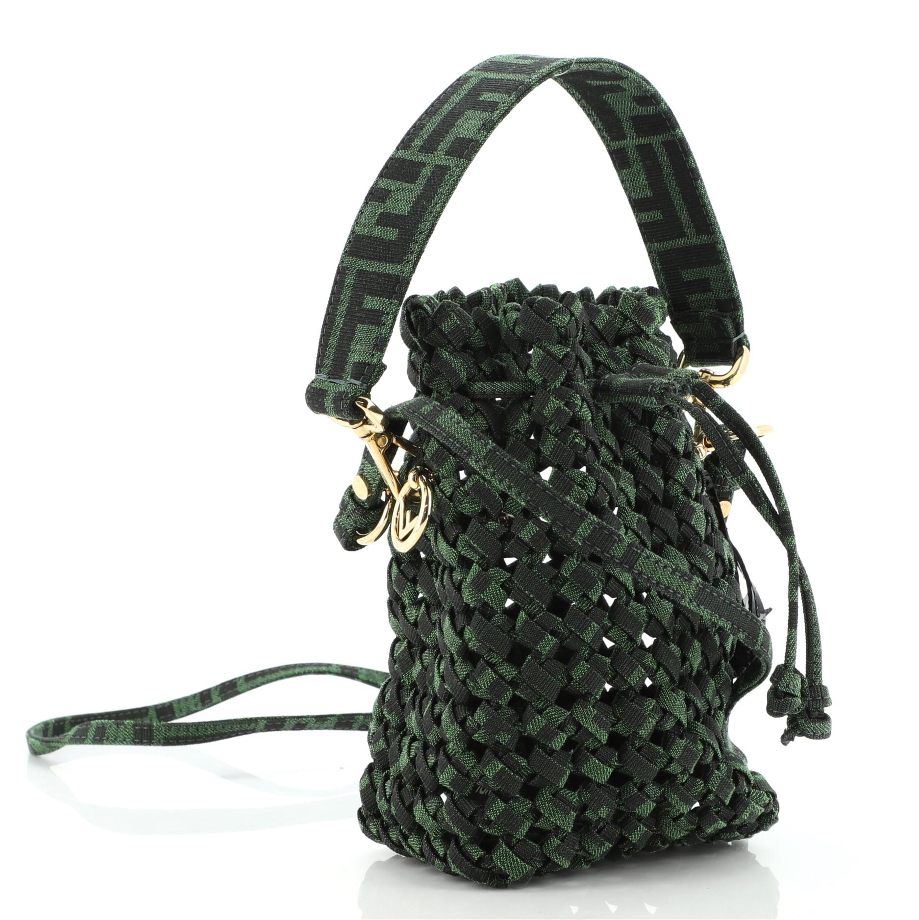 Fendi Mon Tresor Bucket Bag Jacquard Interlace Stoff Mini (Schwarz)