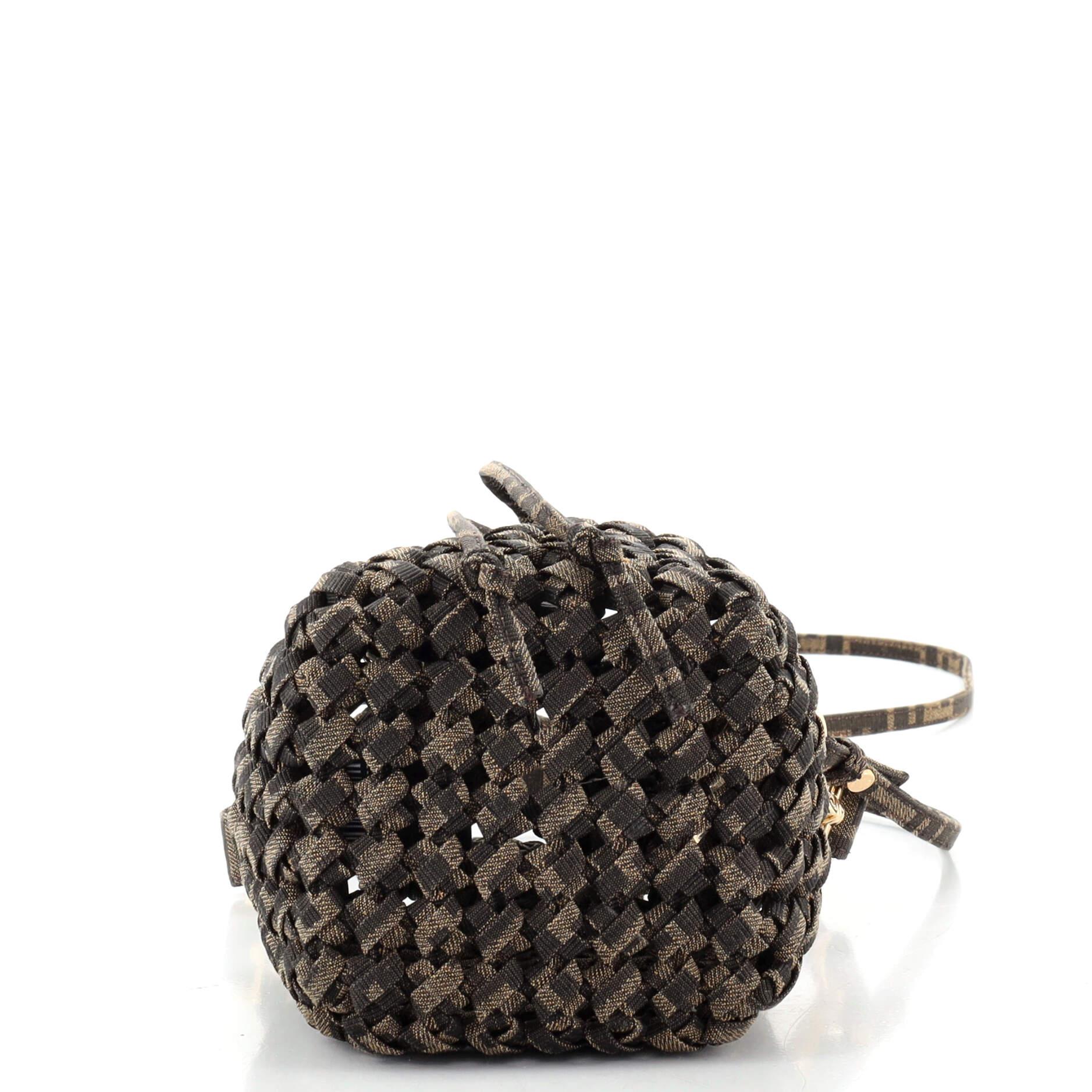 Fendi Mon Tresor Bucket Bag Jacquard Interlace Fabric Mini In Good Condition In NY, NY