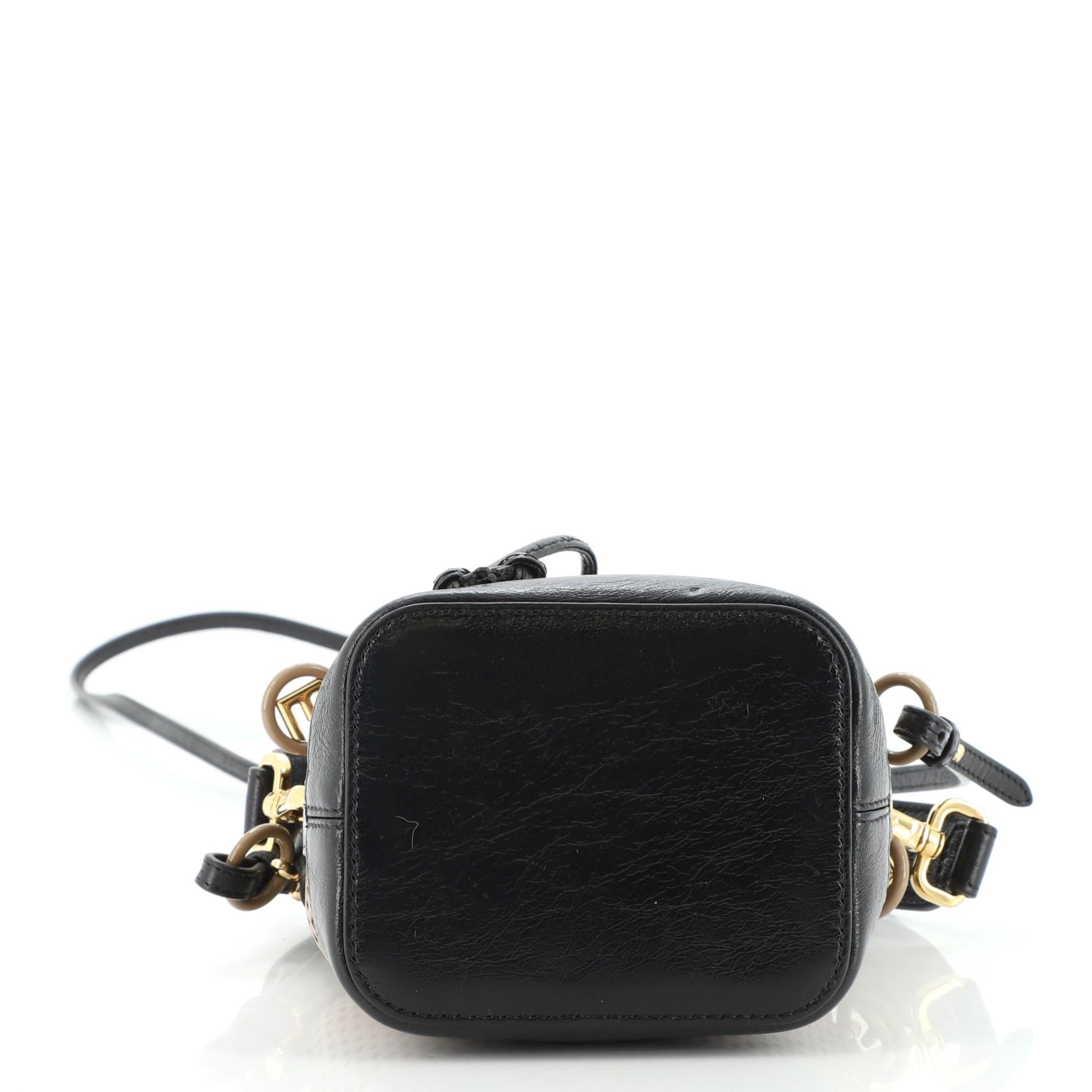 Black Fendi Mon Tresor Bucket Bag Perforated Leather Mini