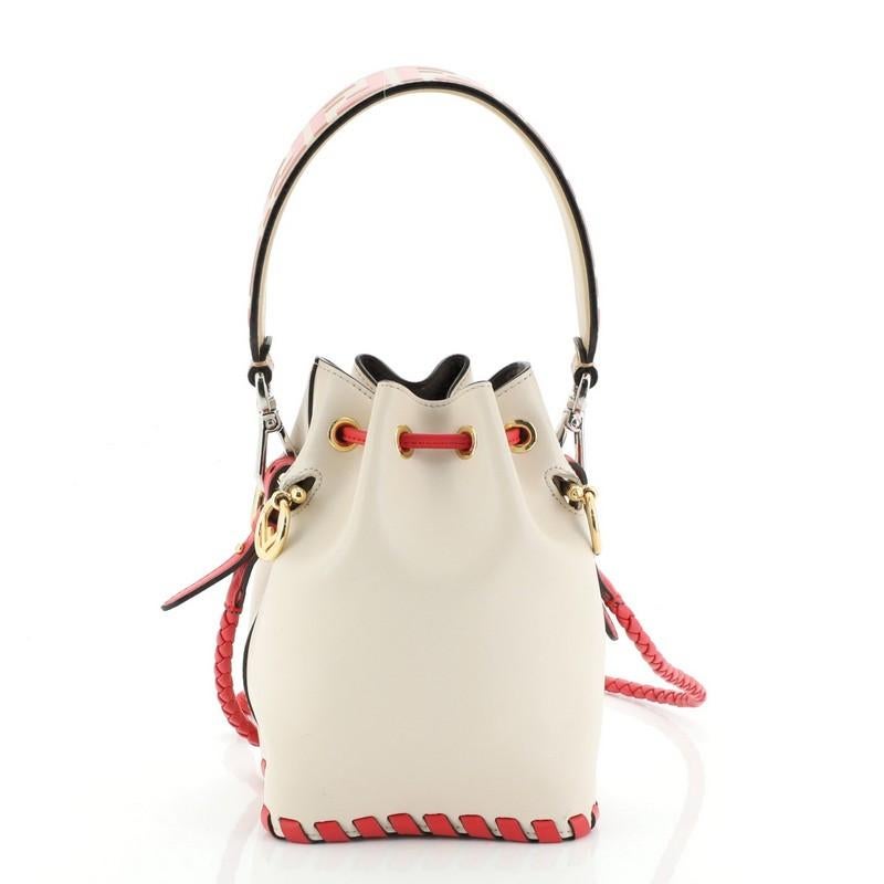 Beige Fendi Mon Tresor Bucket Bag Whipstitch Leather Mini