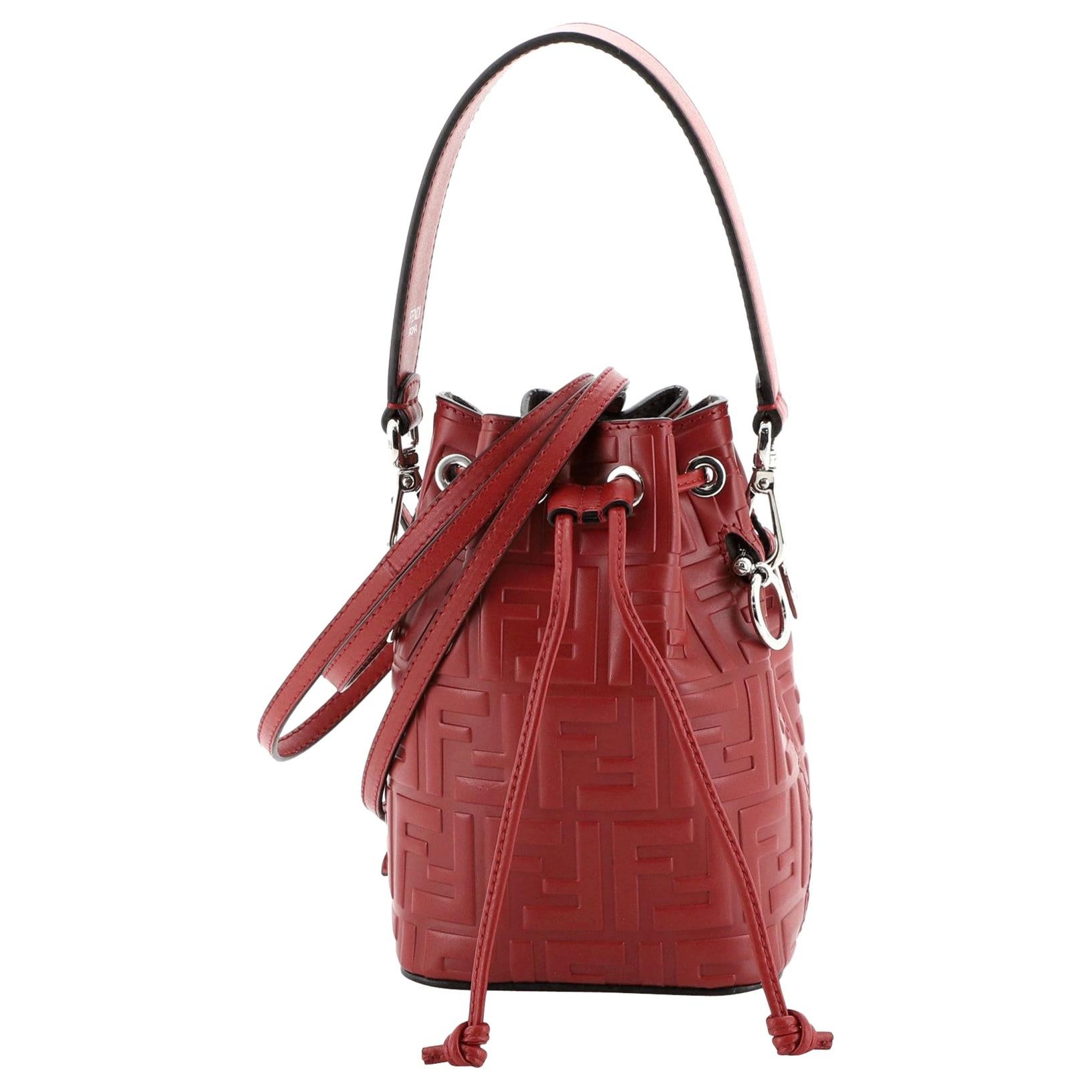 Fendi Mon Tresor Bucket Bag Zucca Embossed Leather Mini