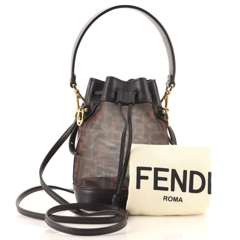 Fendi Brown/Black Zucca Leather Mini Mon Tresor Drawstring Bucket Bag Fendi