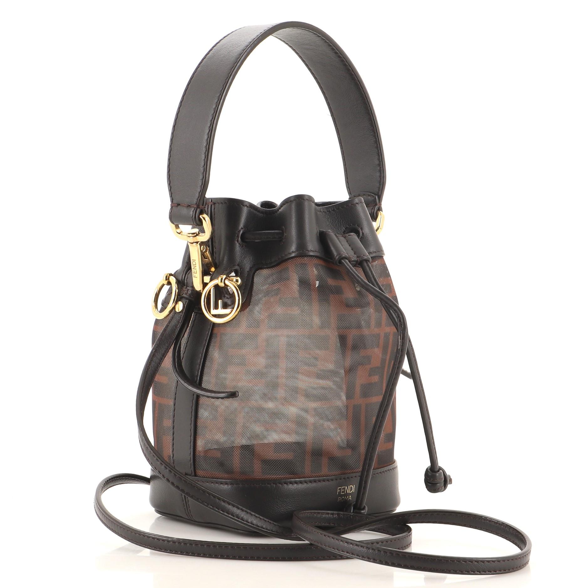 Fendi Mon Tresor Bucket Bag Zucca Mesh mit Leder Mini (Grau)