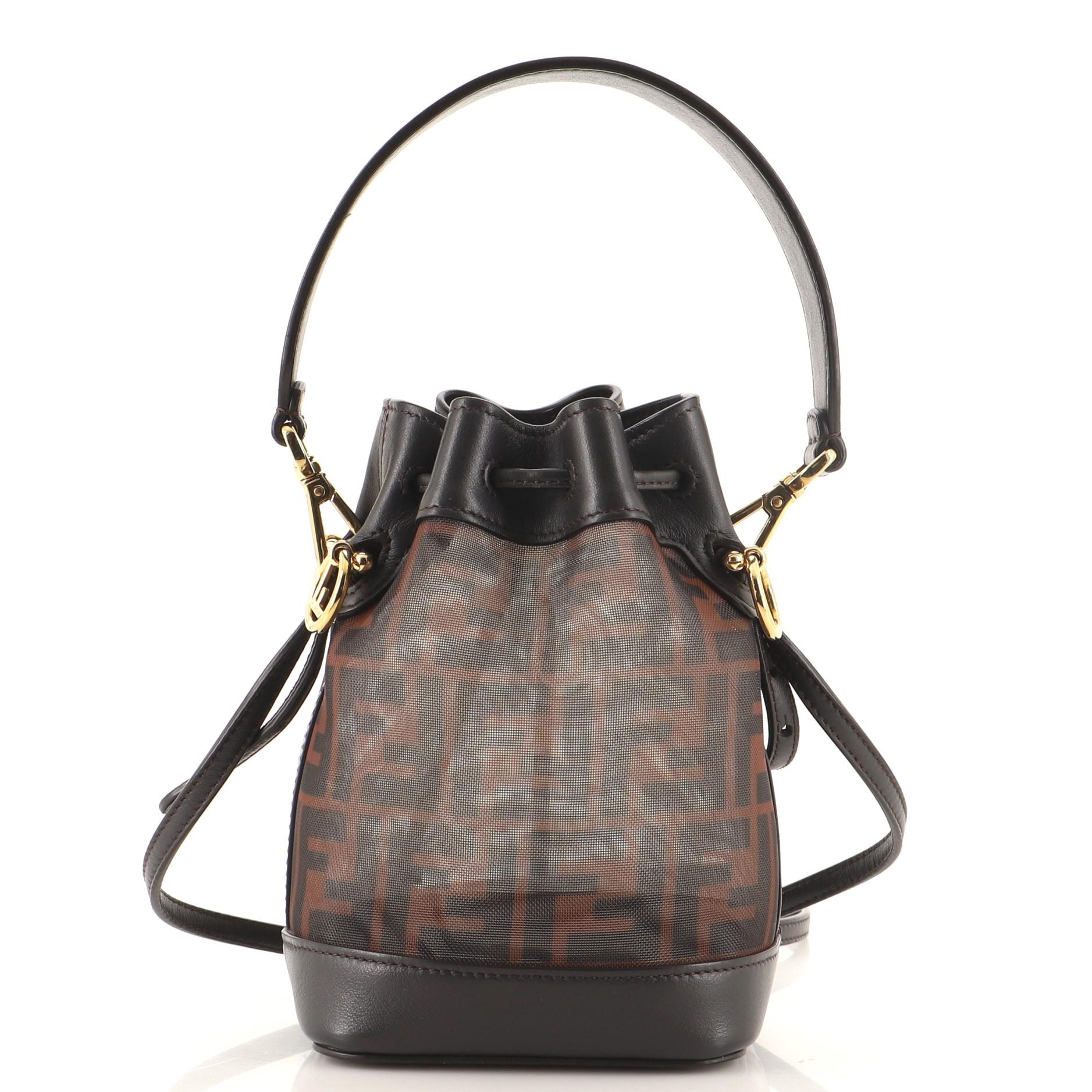 Fendi Mon Tresor Bucket Bag Zucca Mesh mit Leder Mini im Zustand „Relativ gut“ in NY, NY
