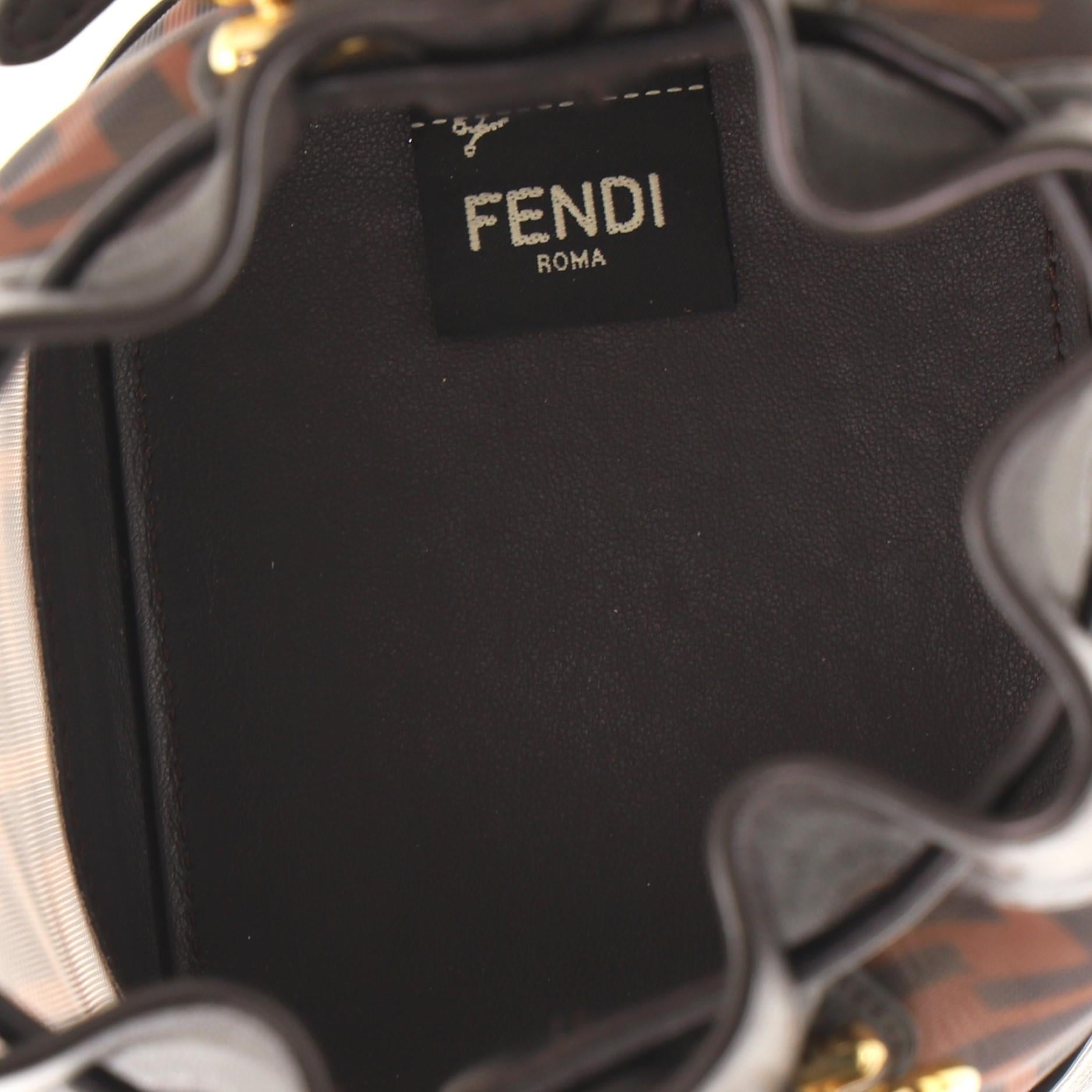 Gray Fendi Mon Tresor Bucket Bag Zucca Mesh with Leather Mini
