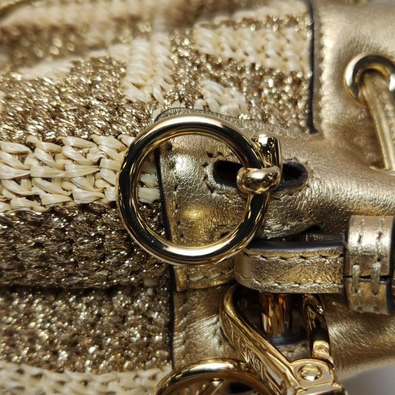 Fendi Mon Tresor Mini Bucket Bag Gold Raffia Thread und Leder Crossbody Bag 7