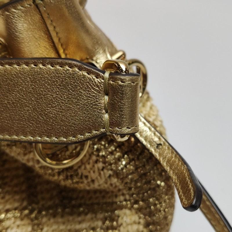 Fendi Mon Tresor Mini Bucket Bag Gold Raffia Thread und Leder Crossbody Bag 8