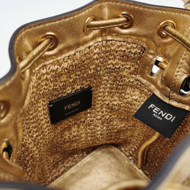 Fendi Mon Tresor Mini Bucket Bag Gold Raffia Thread und Leder Crossbody Bag 3