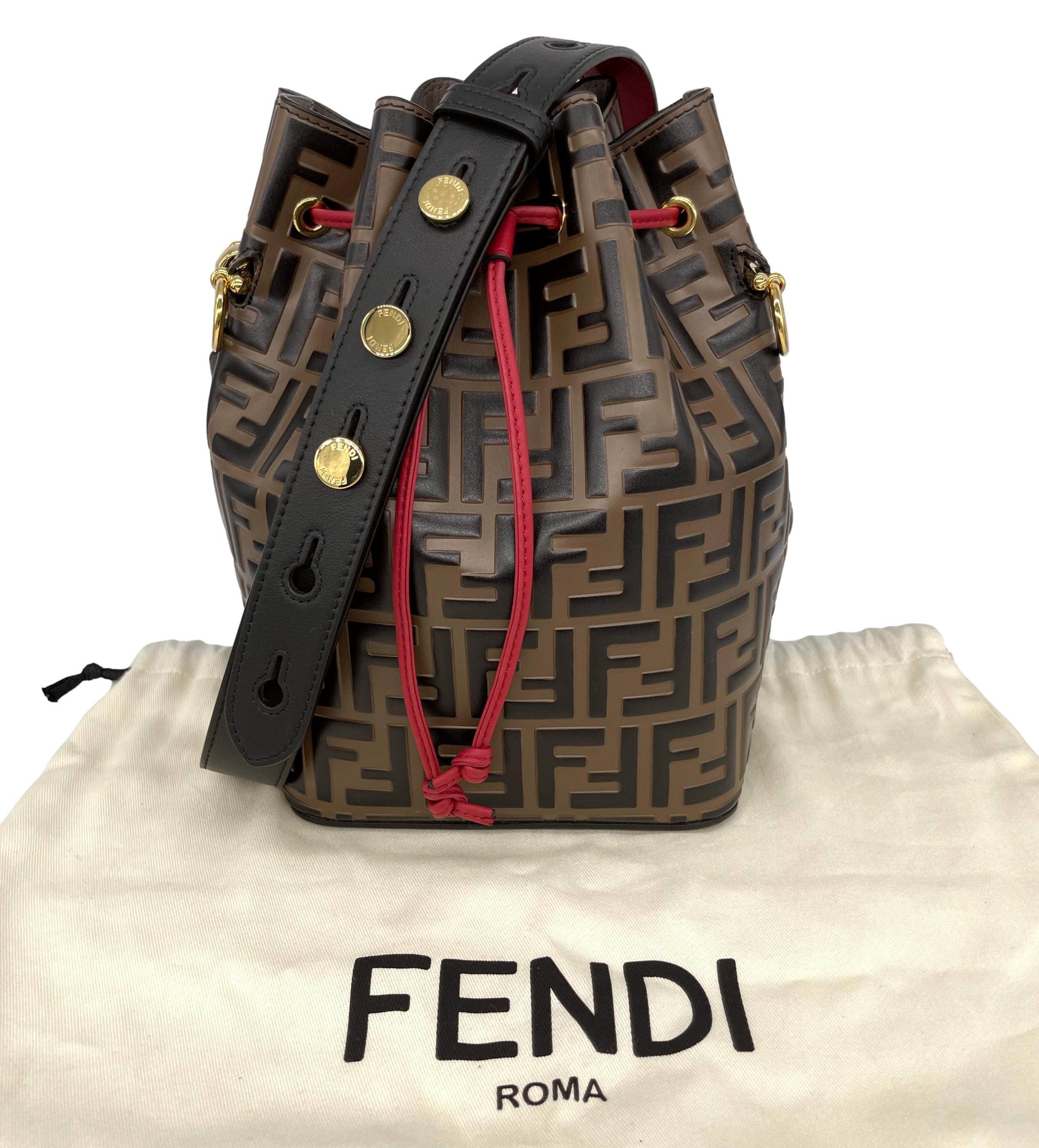 Fendi Mon Tresor Monogram Zucca Embossed Leather Bucket Shoulder Bag, 2020. 8
