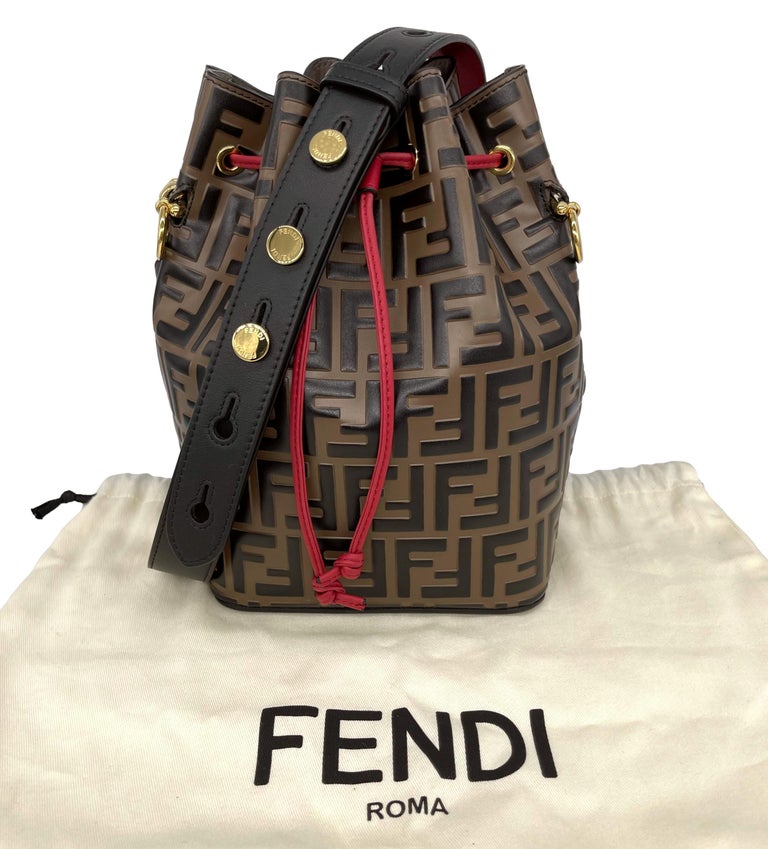 Fendi Mon Tresor Monogram Zucca Embossed Leather Bucket Shoulder Bag, 2020. For Sale 8