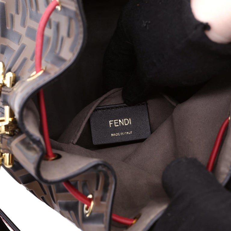 Fendi Mon Tresor Monogram Zucca Embossed Leather Bucket Shoulder Bag, 2020. For Sale 12