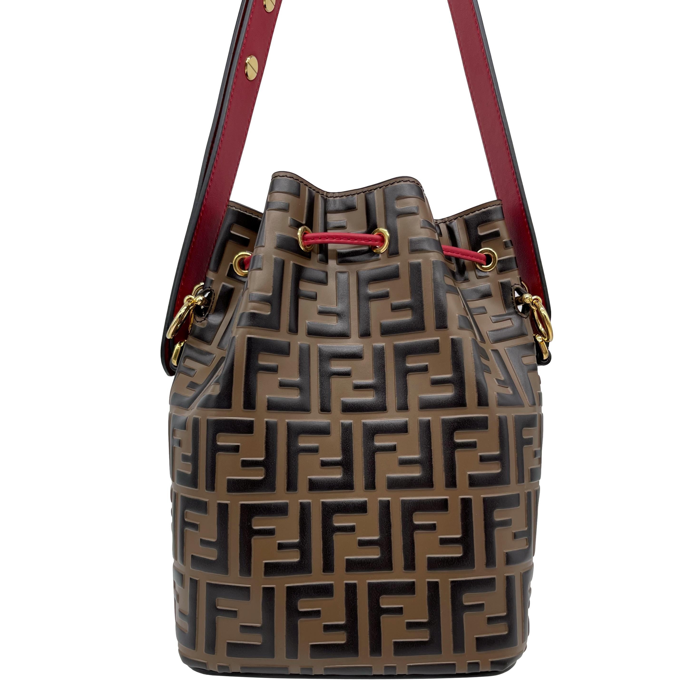 Women's or Men's Fendi Mon Tresor Monogram Zucca Embossed Leather Bucket Shoulder Bag, 2020.