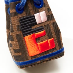 FENDI Mon Tresor Zucca monogram canvas E embroidery drawstring bag charm