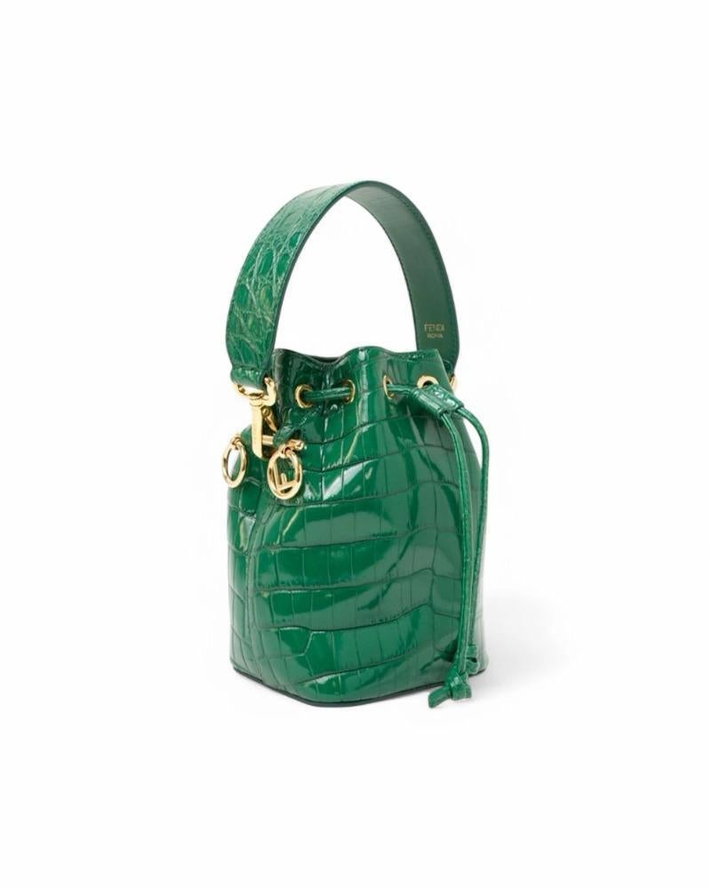 Blue Fendi Mon Tressor Bucket Mini Coconut Green en vente
