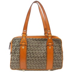 Vintage Fendi Monogam Ff Zucca Boston 869961 Brown Canvas Tote