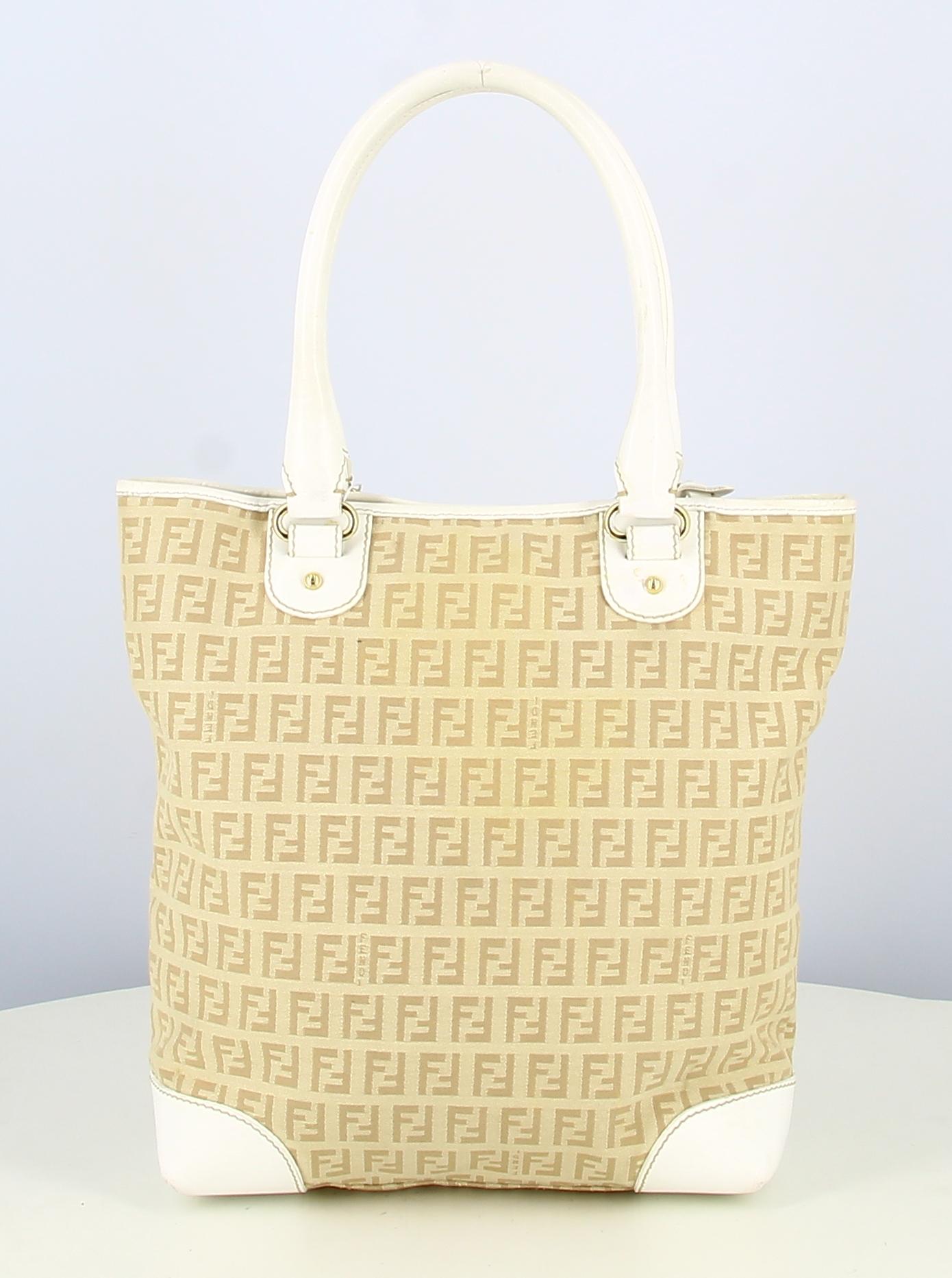 Fendi Monogram Beige And White Handbag For Sale 2