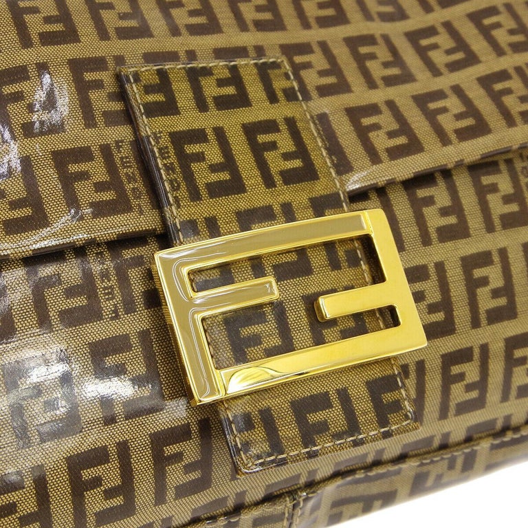 Fendi Monogram Brown PVC Gold Logo Small Top Handle Shoulder Pochette