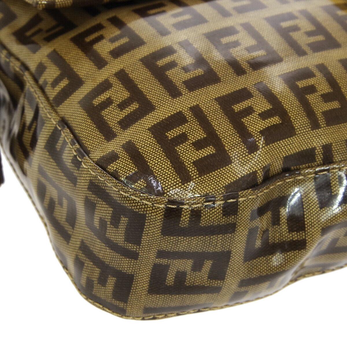 Fendi Monogram Brown PVC Gold Logo Small Top Handle Shoulder Pochette Flap Bag I In Good Condition In Chicago, IL