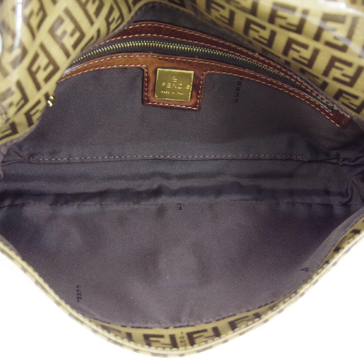 Fendi Monogram Brown PVC Gold Logo Small Top Handle Shoulder Pochette Flap Bag I 1