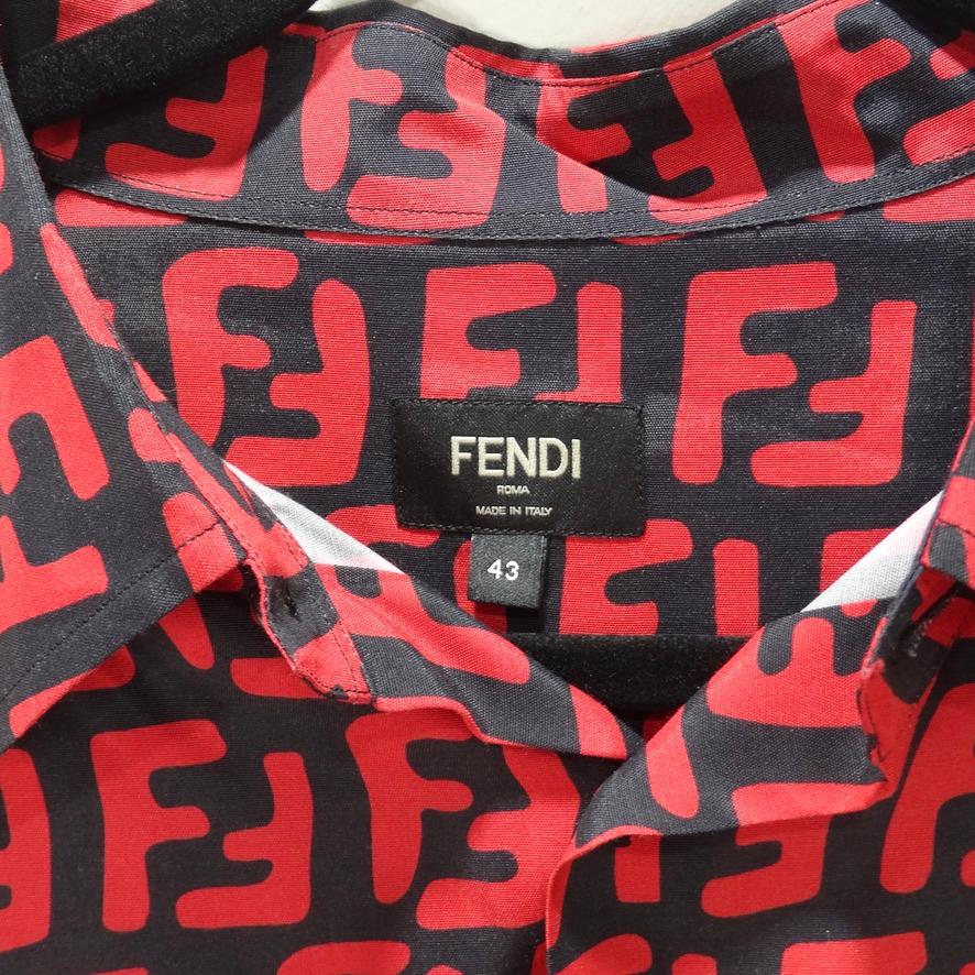 Mens black and red Fendi monogram button down shirt! Marked size 43, very classic style and fit. This piece is so versatile and stylish, pair with your go to black Prada trousers and some Gucci loafers to complete the look. Or wear it unbuttoned