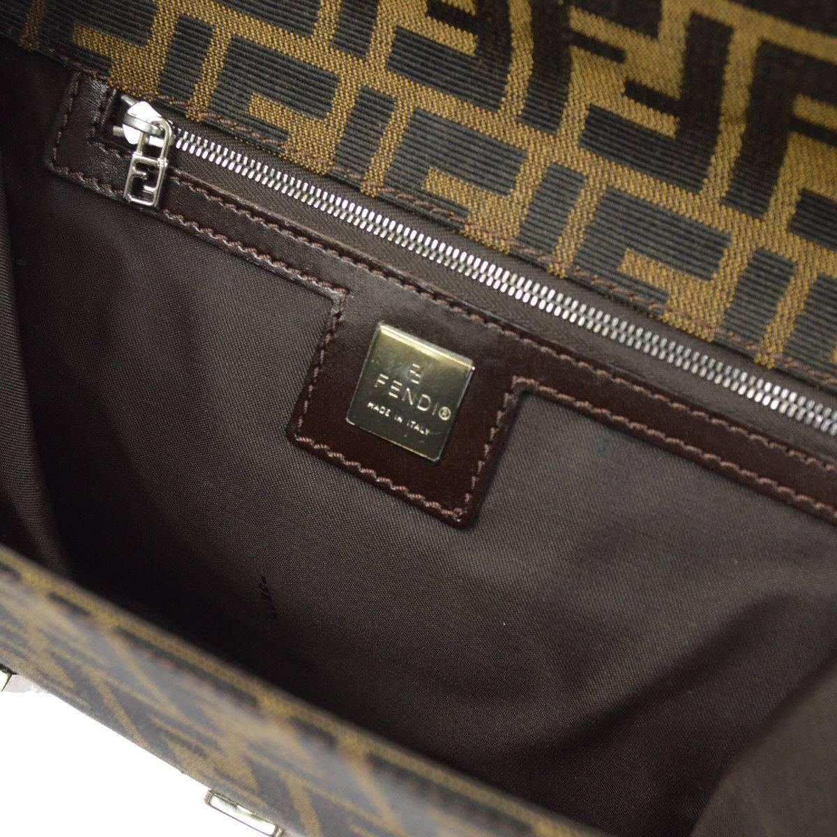 Fendi Monogram Canvas Logo Leather Buckle Kelly Style Top Handle Satchel Bag 1