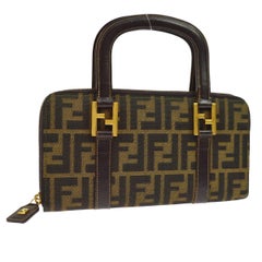 Fendi Monogram Canvas Logo Leather Small Top Handle Satchel Bag