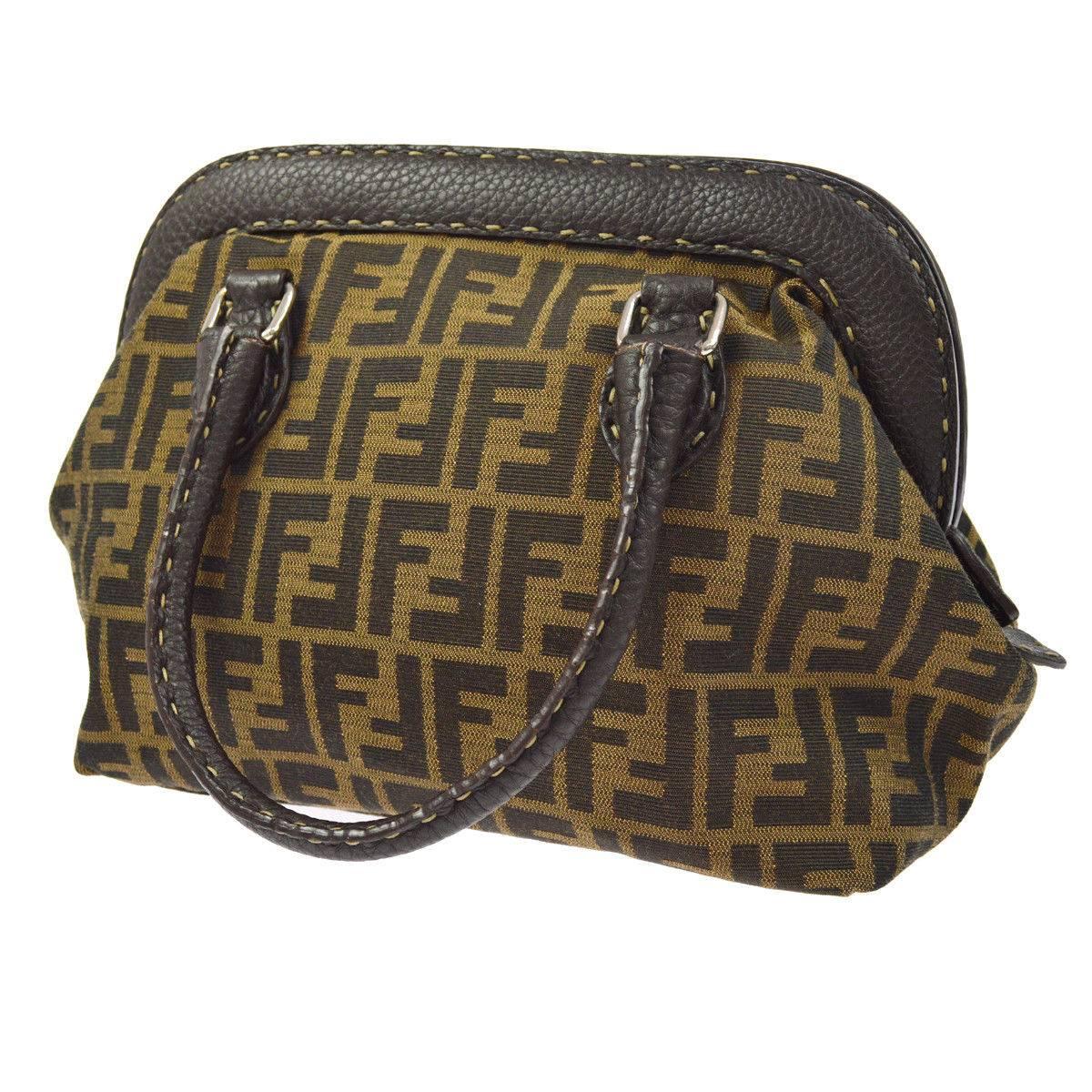 Fendi Monogram Canvas Logo Leather WhipStitch Doctor Top Handle Satchel Bag In Excellent Condition In Chicago, IL