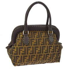 Fendi Monogram Canvas Logo Leather WhipStitch Doctor Top Handle Satchel Bag