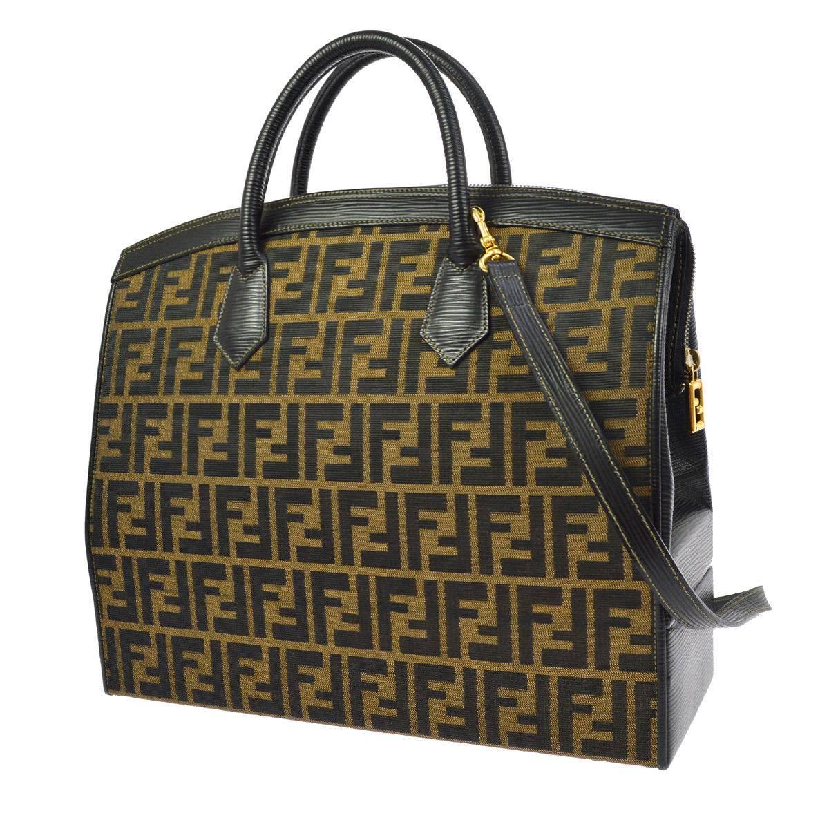 Fendi Monogram Canvas Top Handle Satchel Travel Vanity Carryall Shoulder Bag