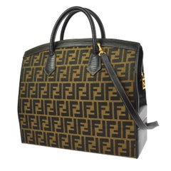 Vintage Fendi Monogram Canvas Top Handle Satchel Travel Vanity Carryall Shoulder Bag