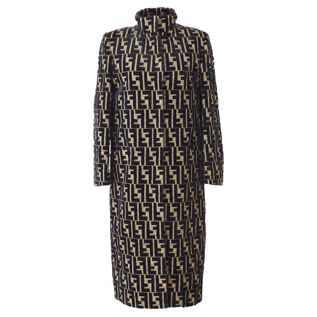 Fendi Monogram 'F' Logo Women's Long Mock Neck Tailored OverCoat Jacket