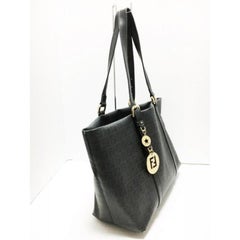 Fendi Monogram Ff Charm 239772 Black X Grey Coated Canvas Tote