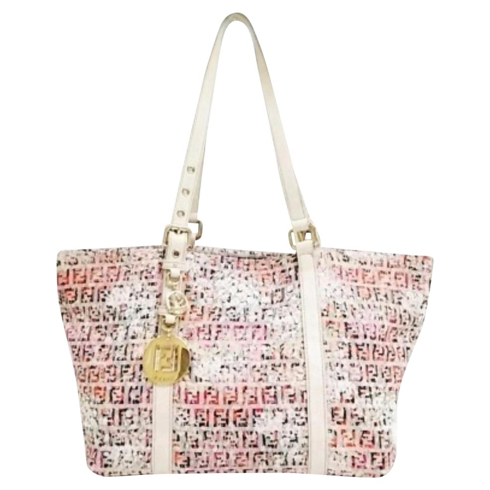 Fendi Monogram Ff Floral Charm Shopper 239761 Beige X Multicolor Jacquard Leathe