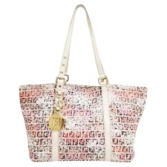 Fendi Monogram Ff Floral Charm Shopper 239761 Beige X Multicolor Jacquard Leathe