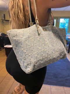Fendi Monogram FF Logo Zucca Blue Denim Shopper Tote Roll 858794
