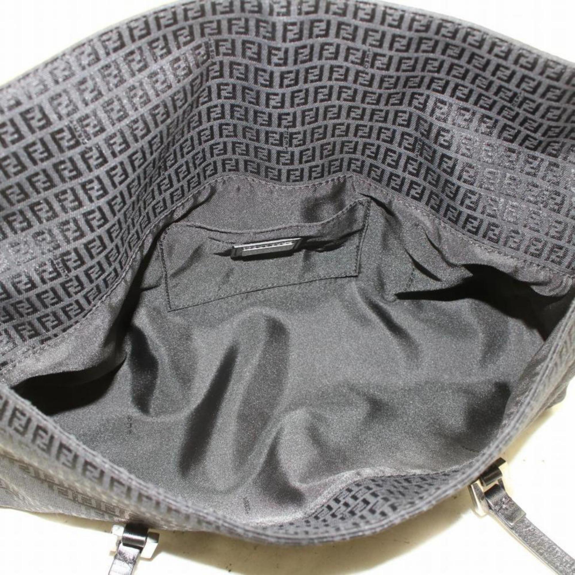Fendi Monogram Ff Round Boston 868804 Black Canvas Shoulder Bag In Good Condition For Sale In Forest Hills, NY