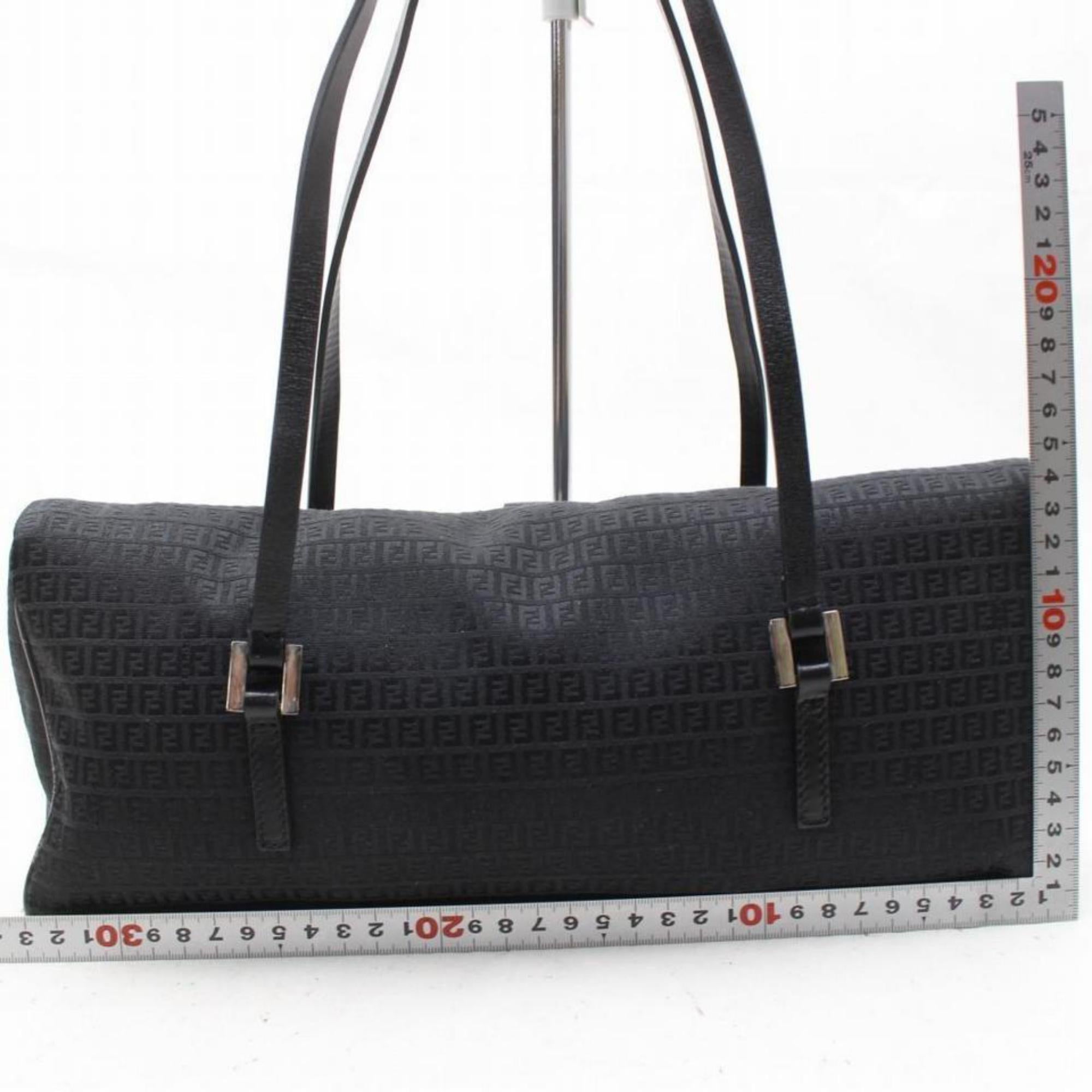 Fendi Monogram Ff Round Boston 868804 Black Canvas Shoulder Bag For Sale 3