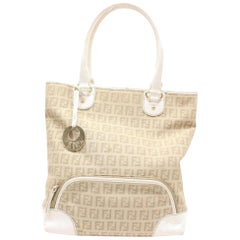 Vintage Fendi Monogram Ff Shopper 868371 White Canvas Tote