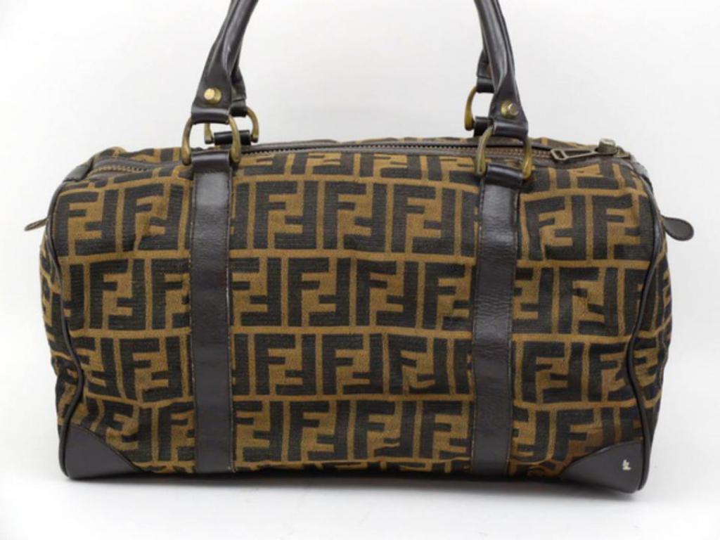 Women's Fendi Monogram Ff Zucca Boston 232897 Brown Canvas Weekend/Travel Bag For Sale