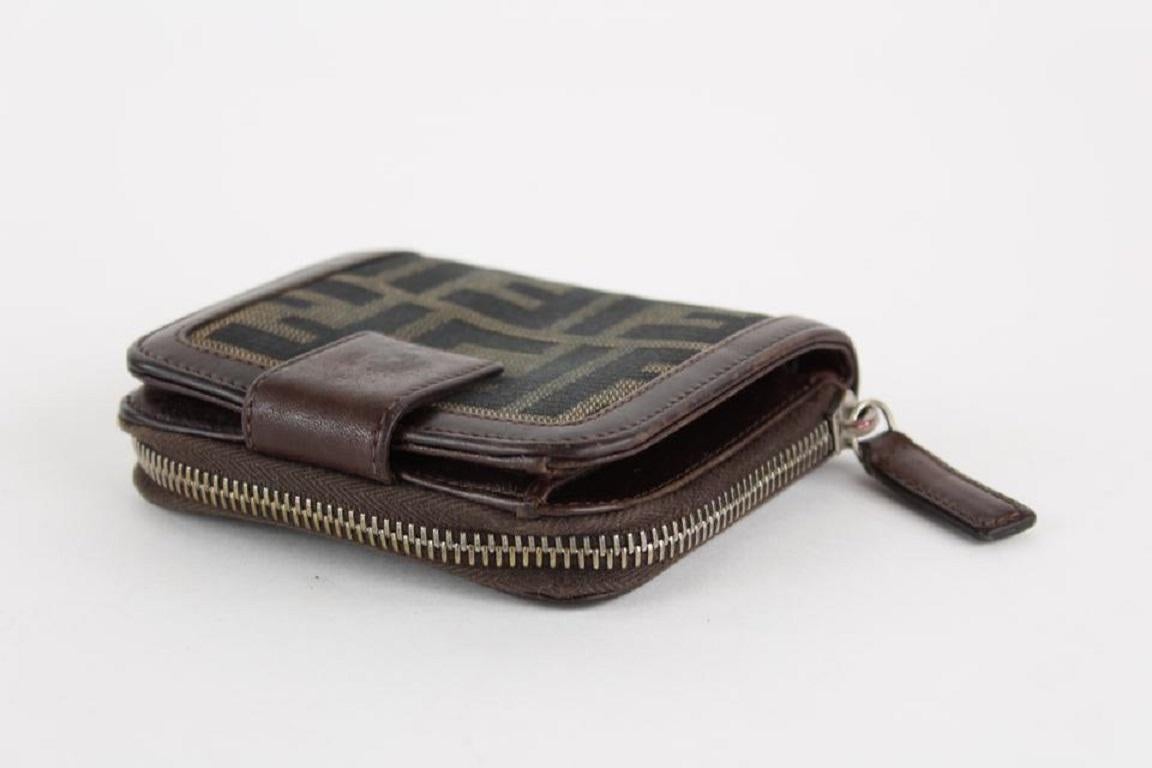 Black Fendi Monogram FF Zucca Compact Zip Wallet 13FF1214 For Sale