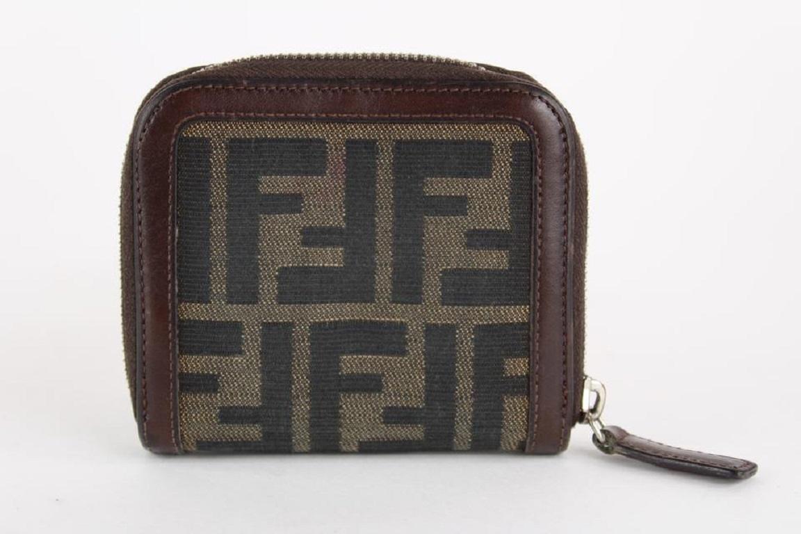 Fendi Monogram FF Zucca Compact Zip Wallet 13FF1214 In Good Condition For Sale In Dix hills, NY