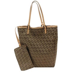 Fendi Monogram Ff Zucca Shopper with Pouch 869769 Brown Canvas Tote