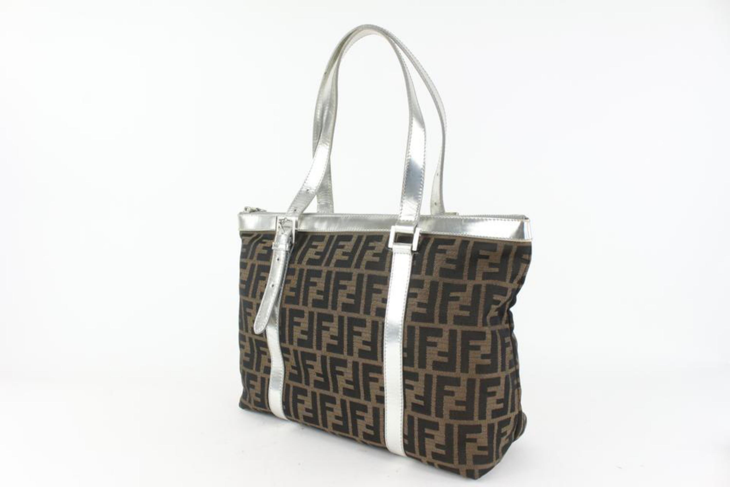 Fendi Monogram FF Zucca Silver Shopper Tote Bag 105f9 For Sale 4