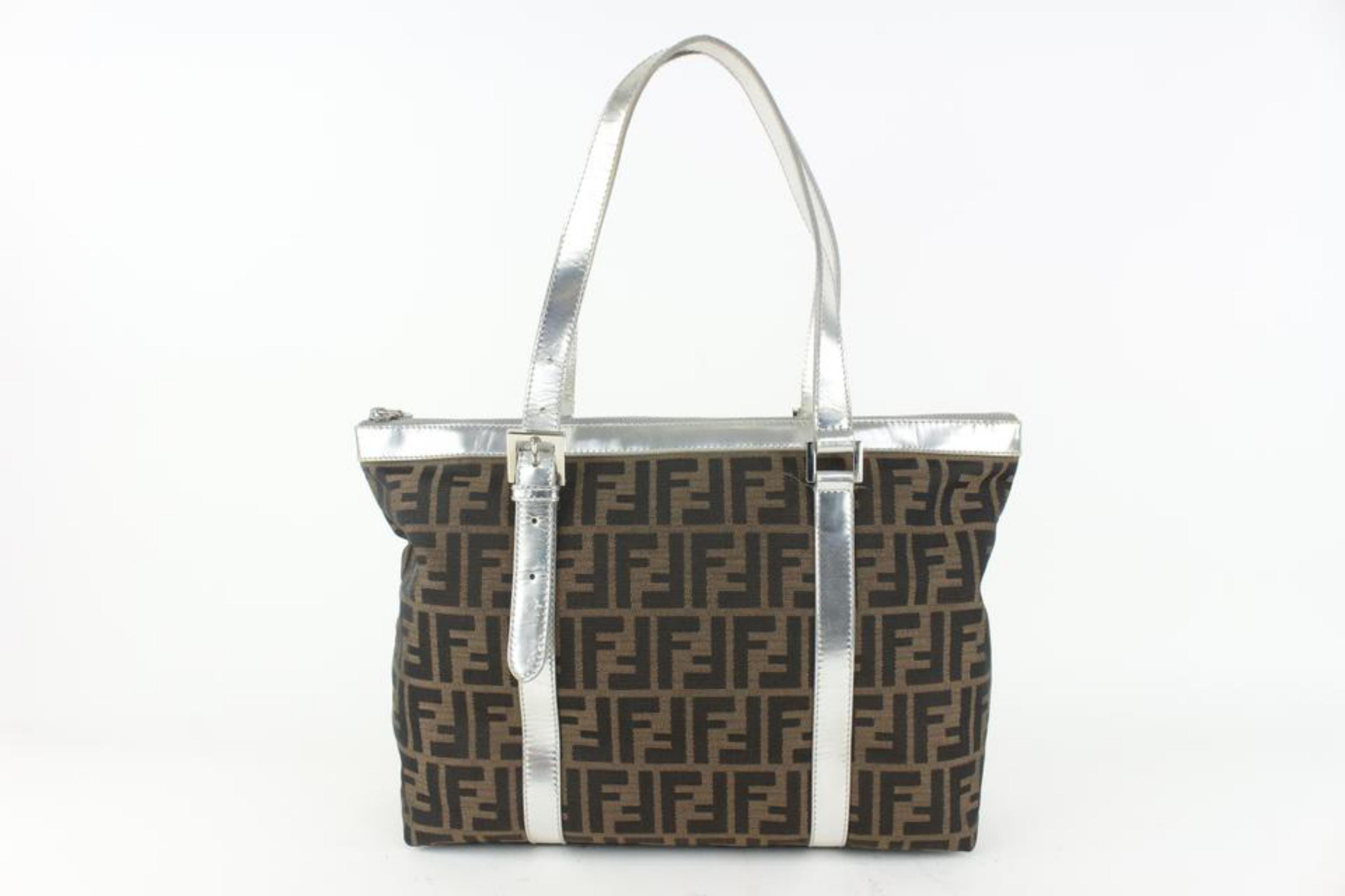 Fendi Monogram FF Zucca Silver Shopper Tote Bag 105f9 In Fair Condition In Dix hills, NY