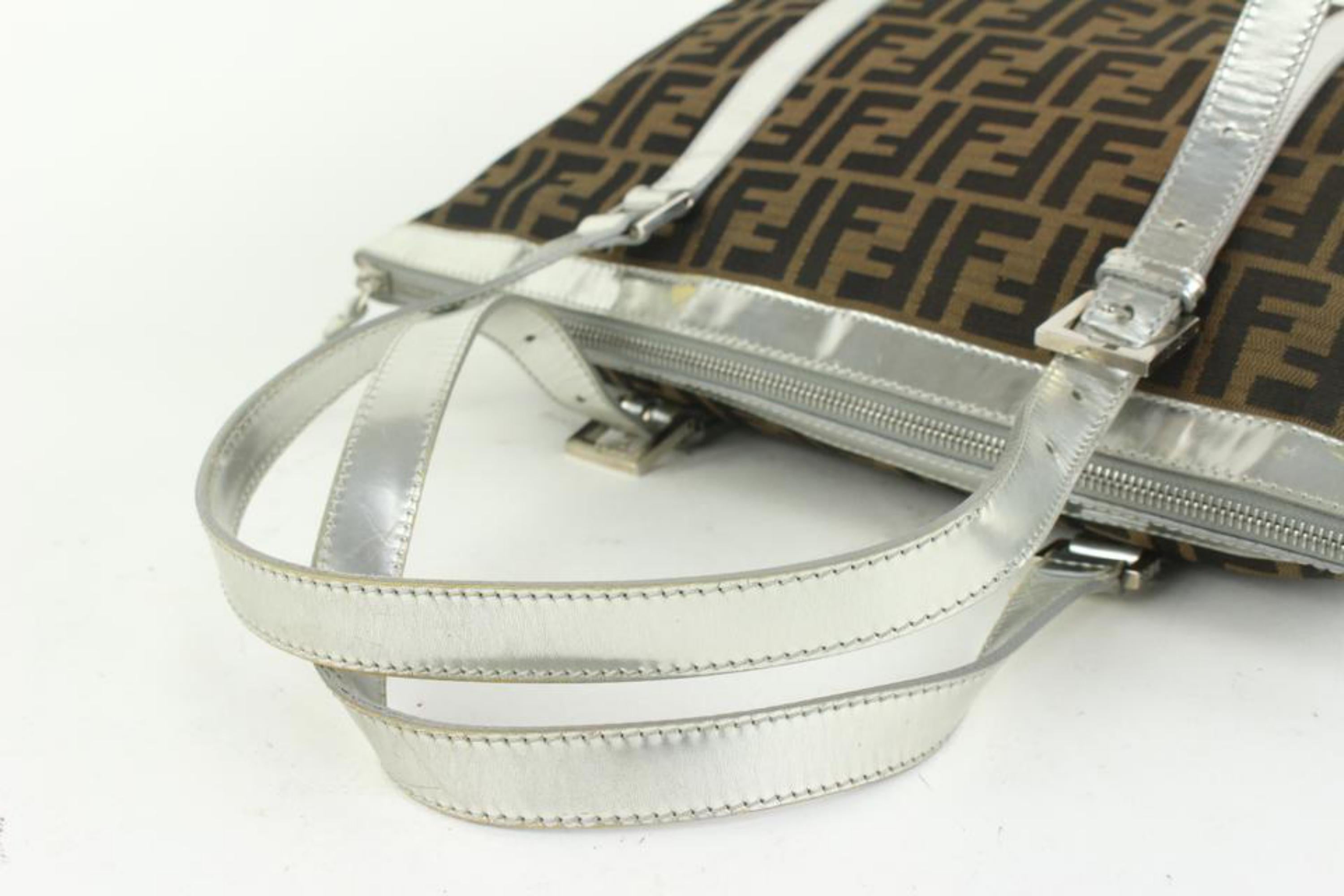 Women's Fendi Monogram FF Zucca Silver Shopper Tote Bag 105f9 For Sale